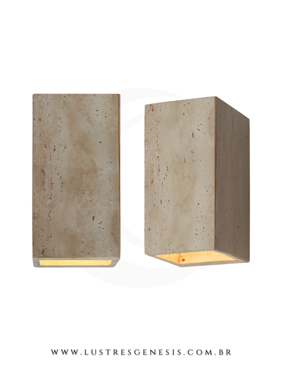 Lumin&aacute;ria de Parede Travertino e Metal Moderna 16cm